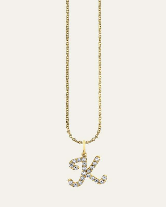 14K Yellow Gold Medium Diamond Pave Script Initial Charm, K